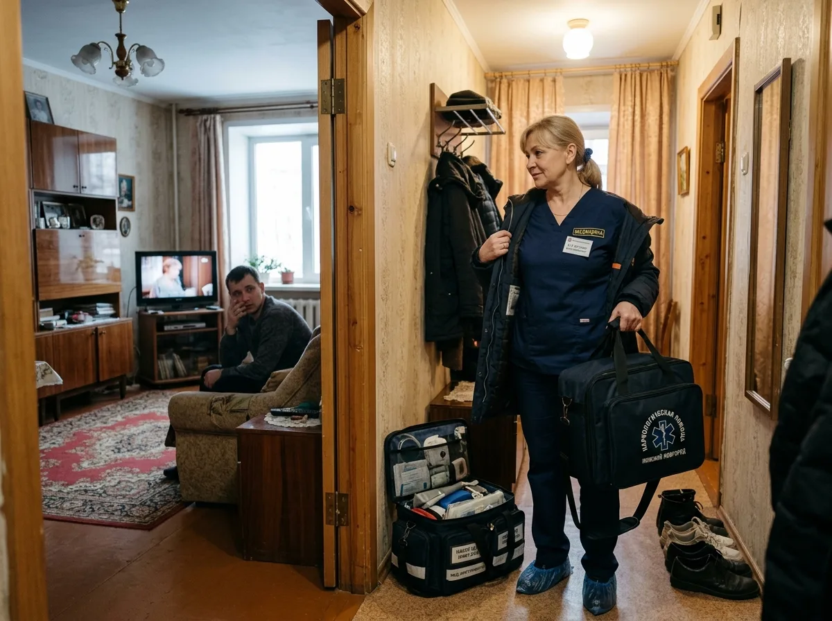 Врач-нарколог приезжает на вызов на дом, медицинский чемодан с оборудованием, жилая квартира в Нижнем Новгороде